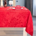 Rectangular red tablecloth featuring festive poinsettia floral damask patterns for dining - 16 / 152cm*220cm