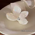 Pearly butterfly hair claw clip with crystal center for women hair styling accessories - White Large Flower