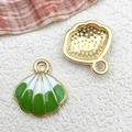 Green and white enamel shell charms with golden base for DIY bracelet making - 16x17mm Shell / Green