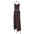 Detail view of a two-piece brown set with a halter top and irregular maxi skirt - S / Mocha Brown