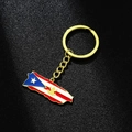 Detail van Puerto Rico kaart sleutelhanger met kleurrijke emaille vlag en gouden coqui - Goud A