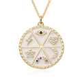 Detail of gold pendant with colorful zircon eye heart and moon enamel symbols - Gold Six-grid Lucky Wheel Style (g019)