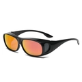 Glossy black wrap-around driving sunglasses with reflective orange-red mirrored lenses - Bright Black Frame Red Orange Mirror Polarized C10