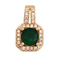 Emerald style pendant with green gemstone and micro-set cubic zirconia in gold - Green/Rectangle