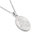 Silver stainless steel oval mother and child pendant on a classic O-link chain - Steel Color (KN226375-Z)