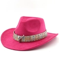 Cappello da cowboy fucsia in pelle scamosciata con teschio di toro e borchie - M (56-58cm) / Rosa Rossa