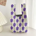 Handmade knitted gift bag featuring a purple lavender pattern on white cotton fabric - Lavender Purple