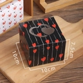 Black square gift box with red stripes and heart pattern window, 10x10x7.5cm size - Black Heart