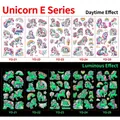 Luminous unicorn temporary tattoos for kids with glowing rainbow and air balloon designs - Luminous Unicorn Series E