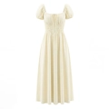 Abito lungo beige stile francese con scollo a quadrato e maniche a sbuffo per vacanze - XS / Bianco latte