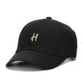 Classic black cotton baseball cap with gold embroidered H letter on the front crown - One Size(Adjustable) / Black