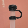 Black silicone straw topper cap with anti-lost ring design on a 10mm straw - 10mm Straw Cap (Without Straw) / Black Mushroom