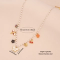 Collar de perlas de acero inoxidable con colgantes de mariposa y abeja, longitud 40+5 cm - Estilo Mariposa Abeja (2# Butterfly)