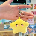 Mini yellow plush star keychain with embroidered smiling face for backpack decor - Yellow Star with Silver Clasp