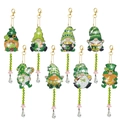 8-piece St. Patrick's Day DIY diamond painting gnome pendants with green beads and charms - Orange and Green Gnomes Series