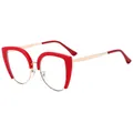 Elegant cat-eye blue light blocking glasses with red and gold half-rim metal frames - Style C3 / Red