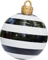 60cm black and white striped inflatable Christmas ball with golden hook detail - Black White Stripe