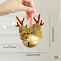 Campana di Natale dorata con corna di cervo floccate marroni e decorazione con fiocco glitter - Campana con Corna e Fiocco Dorato