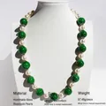 Vintage necklace with green floral glass beads and pearls, length 46cm plus extension - Green Spotted Pattern Necklace