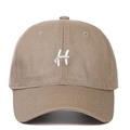 Khaki baseball cap featuring white H letter embroidery and six-panel cotton design - Khaki