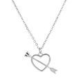 Silver arrow heart earrings with deep blue gemstone inlay and polished finish - Silver Tone - Blue Zirconia Heart Arrow Necklace