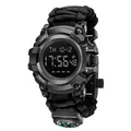 Orologio tattico nero a doppio display con cinturino in paracord e bussola per esterni - Display Singolo Nero