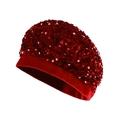Chic burgundy sequin beret hat made of velvet material for a stylish vintage look - M (56-58cm) / Burgundy