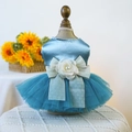 Luxury blue and white pet wedding dress with handmade rose and mesh skirt for cats and dogs - Marilyn Monroe Wedding Dress - Blue