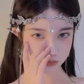 Silver bridal crown with crystal leaves and teardrop pendants with tassel earrings - 231203 Silver Leaf Tassel Set