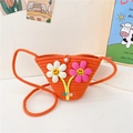 Borsa a tracolla arancione in paglia intrecciata con fiori sorriso e ciondolo miss - Stile 1 Arancione