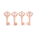 Detailed view of four vintage rose gold key pendants with intricate metal craftsmanship - Rose Gold