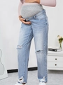 Jean de maternité bleu clair à taille haute avec soutien ventral et genoux déchirés - S / Bleu clair