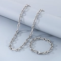 Dettaglio del set collana e bracciale a catena Figaro in acciaio inossidabile argento - Collana 50cm+Bracciale 20cm / Stile Colore Acciaio (KS217250-KFC)