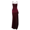 Elegante vestido de noche de satén rojo vino con tirantes cruzados y abertura lateral - XS / Burdeos