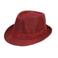 Classic burgundy linen panama fedora hat with matching ribbon for men and women - Adult Size (Approx 58cm) / Solid Color Linen-Wine Red