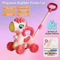 Pink pegasus automatic bubble lawn mower toy with LED lights and 30 bubble solution packs - Pink Pony Bubble Walker [Rechargeable] + 30 Packs Solution