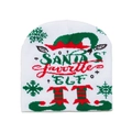 Dettaglio del berretto natalizio bianco con scritta SANTA'S favorite ELF e motivi festosi - Taglia unica(56-58cm) / Motivo Elfo Bianco (Stile D)