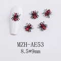 Detailed view of red rhinestone spider nail charms with 8.5x9mm dimension specs - AE53-Red Rhinestone Spider
