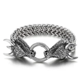 Men's vintage stainless steel Franco link bracelet featuring detailed wolf heads and ring clasp - 21cm / Silver Deer Head