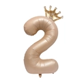 Detail of cream gold number 2 foil balloon with crown top for birthday party decor - Caramel Crown Number 2