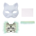 DIY Halloween white pulp cat mask set with mint green faux fur and blank mask for kids - DIY Paper Pulp Mask And Accessories (Teal Green)
