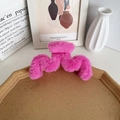 Pink plush hair claw clip in wavy design for thick hair styling and accessories - Rose Red