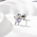 Silver angel stud earring featuring a purple heart zircon with a secure screw back design - Purple (A227-8#)