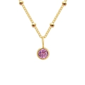 Elegant gold beaded chain necklace featuring a round pink birthstone pendant for women - October Pink - Gold