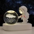 Astronaut night light with 3D crystal ball cloud inner carving on white resin base - Sphere / Rain Cloud (Natural Light)