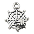 Silver spider web charm pendant for Halloween DIY jewelry making with metallic finish - 1pc Hexagon Spider Web 14x17mm (Antique Silver)