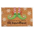 Macro detail of coconut fiber Christmas doormat with Elf Surveillance print - 40*60cm / Christmas Mat-6 (Elf Legs)