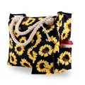 Detail view of sunflower canvas tote with cotton rope handles and side pocket - Sunflower Print Set