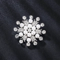 Elegant silver sunflower brooch with high-gloss white pearls and sparkling rhinestones - Silver Snowflake Disc