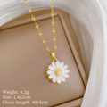 Detail view of rotating sunflower necklace showing 40+5cm chain length and 4.2g weight - Daisy Rotating Style (M526)